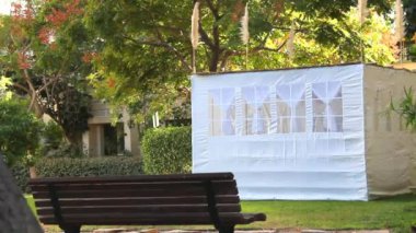 Yahudi tatil Sukkot. bir Sukkah bir geçici baraka inşa için kullanımı sırasında haftalık Yahudi Festivali, Sukkot var. Statik çekim