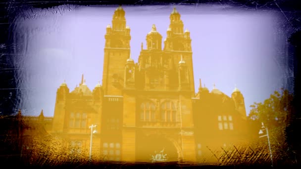 Kelvingrove Museum, Glasgow, Escocia. Vídeo grunge — Vídeos de Stock