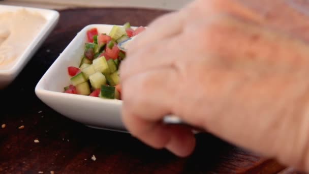 Romantic Breakfast in a Cafe on the Beach. — Stock Video