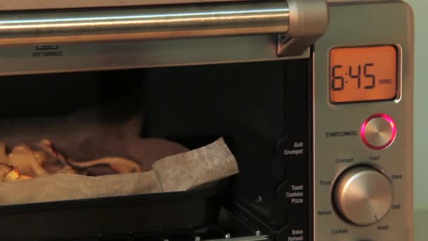 Closeup Shot of Fish Pieces Cozinhar no forno eletrônico moderno . — Vídeo de Stock
