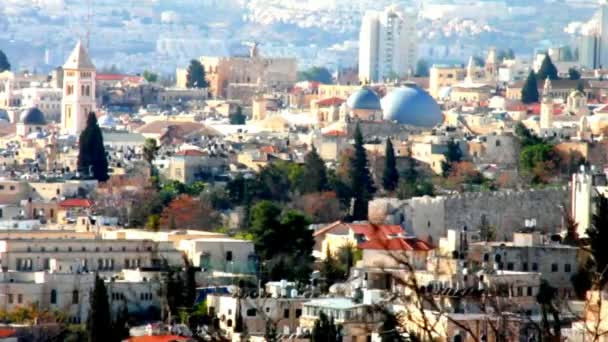 Gamle Jerusalem-landskap fra fjellet Skopos på vinterdagen – stockvideo