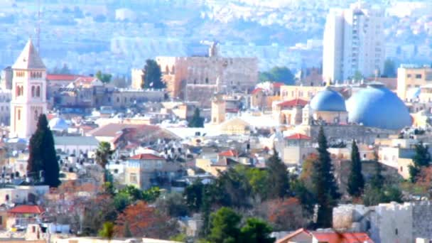 Παλαιά Ιερουσαλήμ τοπίο από Mount Scopus κατά την ημέρα του χειμώνα — Αρχείο Βίντεο