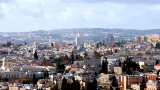 Antiguo paisaje de Jerusalén desde el monte Scopus. Cámara de vídeo en movimiento derecho — Vídeos de Stock