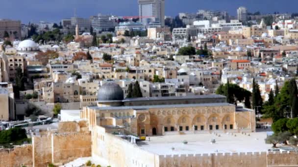 Mesquita de Al-Aqsa vista do Monte das Oliveiras — Vídeo de Stock