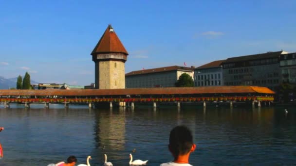 Pont Chapelle en bois célèbre à Luzern, Suisse — Video