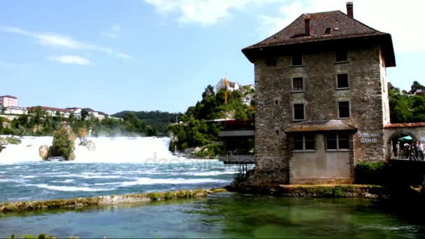 Rheinfall na niebieski niebo tło od strony Niemiec — Wideo stockowe