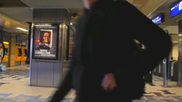 Gente dentro de la estación central de tren de Ámsterdam. Holanda. Países Bajos — Vídeos de Stock