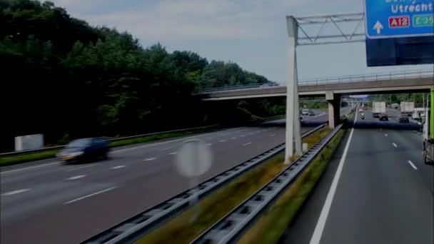 Traffic on the Highway A12 With Cloads. Netherlands. — Stock Video