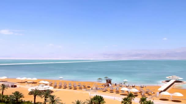 Dode Zee landschap op Jordanië berg achtergrond — Stockvideo