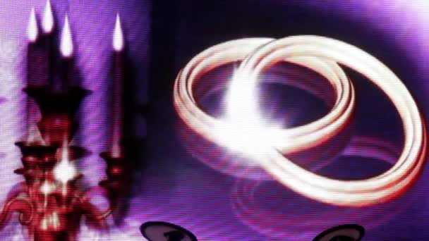 Decoración de vídeo con velas ardientes en un candelero y anillos de compromiso en una boda judía — Vídeo de stock