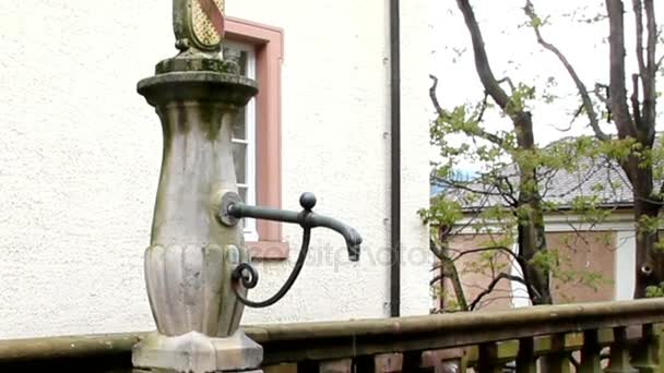 Ancient Decorated Outdoor Wash Basin and Water Dispenser Closeup in Baden-Baden — Stock Video