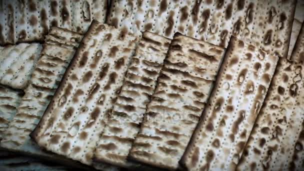 Matzoth, Jewish Passover Bread. Macro — Stock Video