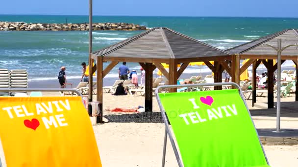 Красивый вид на Центральный пляж в Тель-Авиве — стоковое видео