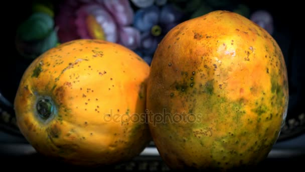 Dos papaya amarilla madurada — Vídeo de stock