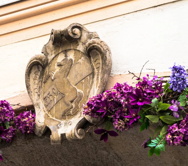 Antiguo escudo de armas heráldico en un antiguo edificio. Salzburgo, Austria — Foto de Stock