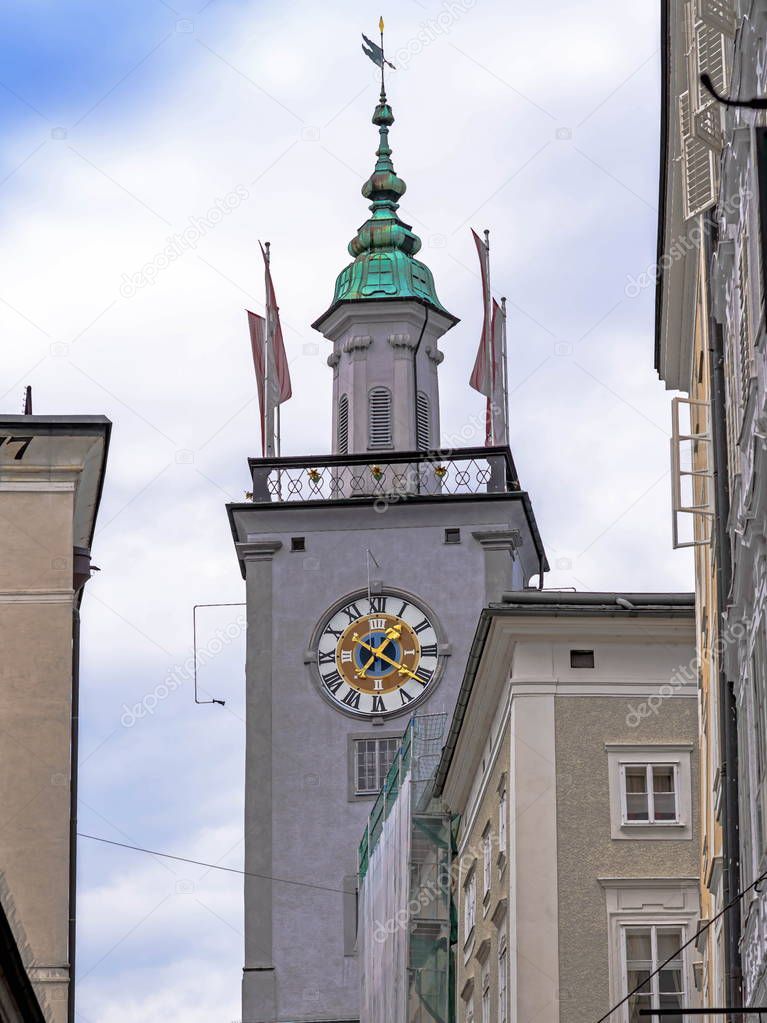 View of famous medieval streets of Salzburg, Austria