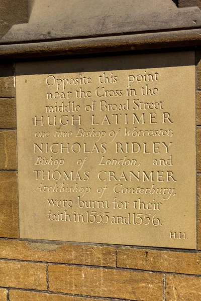 Memoriał znak na miejsce na Broad street. Oxford — Zdjęcie stockowe