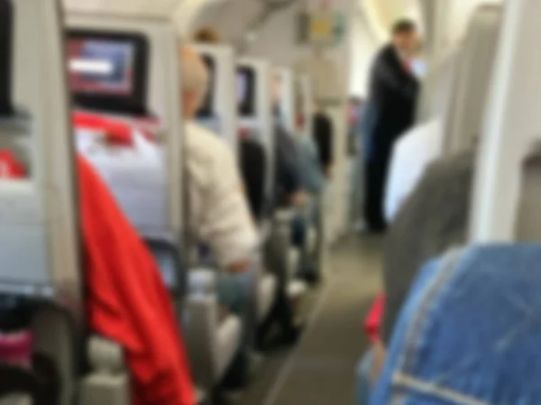 Inredning Flygplan Interiör Med Flygplan Personer Som Sitter Sina Platser — Stockfoto