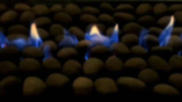 Blue Gas Fire Roaring Small Stones Floor Fireplace Blurred View — Stock Photo, Image