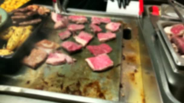 Preparation Steak Electric Stove Appetizing Pieces Fried Beef Meat Large — Stock Video