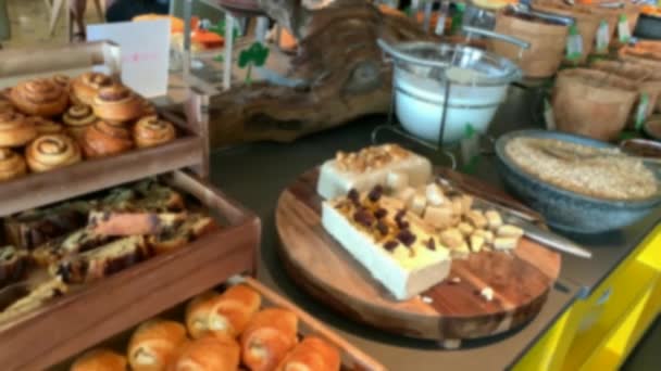 Śniadanie Formie Bufetu Śniadanie Luksusowym Hotelu Zamazany Widok — Wideo stockowe