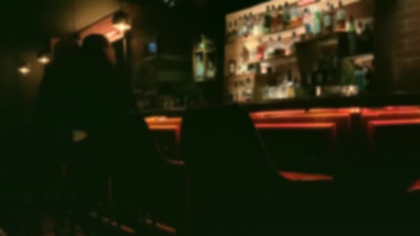 Imagen Nocturna Café Bar Interior Vista Borrosa — Vídeo de stock