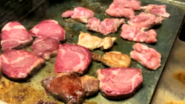 Preparation Steak Electric Stove Appetizing Pieces Fried Beef Turkey Meat — Stock Video