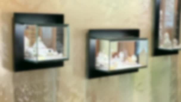 Sala Interna Hotel Moderno Con Cascata Artificiale Vista Offuscata — Video Stock