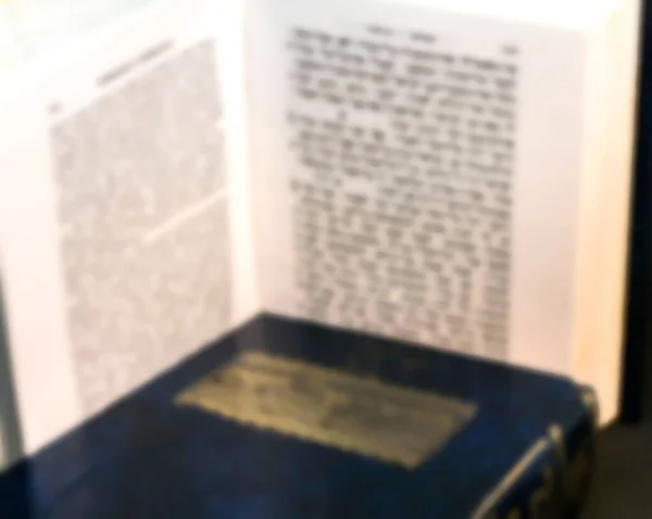 Open Talmud Torah Tanakh Book English Translation Table Blurred Background — Stock Photo, Image