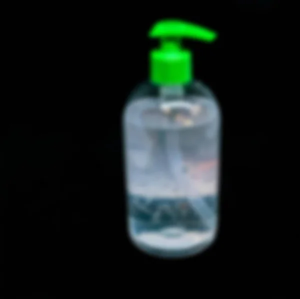 Transparente Weiße Plastikflasche Mit Antibakterieller Desinfektionsflüssigkeit Verschwommene Sicht — Stockfoto