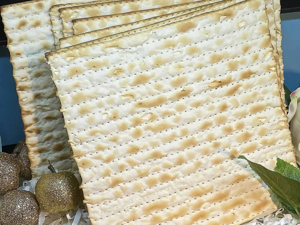 Pesach Joods Pasen Feest Pascha Matzah Lederen Kistje Met Souvenirappels — Stockfoto