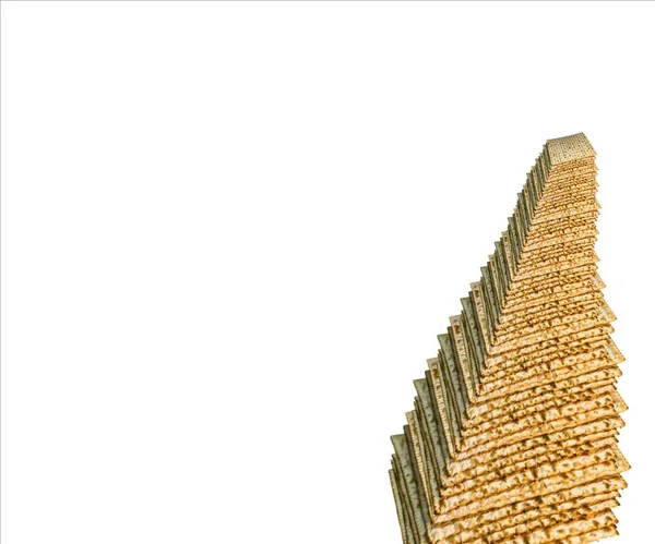 ユダヤ人のマツァのパンの切断ピラミッド ユダヤ人の過越の休日のパンの代わり 白の背景に桃のMatzo Frustum — ストック写真