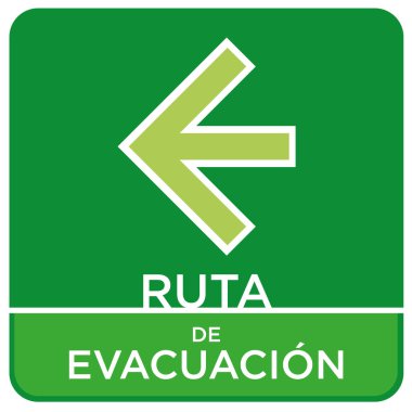 RUTA DE EVACUACION, Flecha  a la izquierda sobre fondo verde 