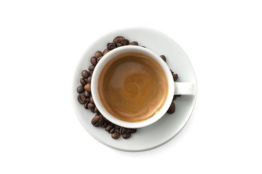 Beyaz arka plan, üstten görünüm üzerinde kahve fincanı