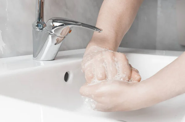 Effectieve Handwastechnieken Wrijf Handpalm Met Rug Van Vingers Van Andere — Stockfoto