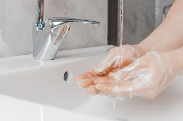 Effektiva Handdiskmetoder Skölj Handen Med Vatten Handtvätt Mycket Viktigt För — Stockfoto