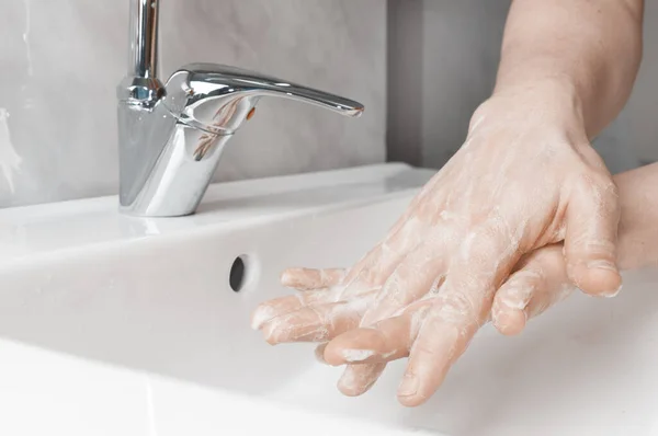Effectieve Handwastechnieken Tussen Vingers Handwassen Zeer Belangrijk Besmetting Door Coronavirus — Stockfoto