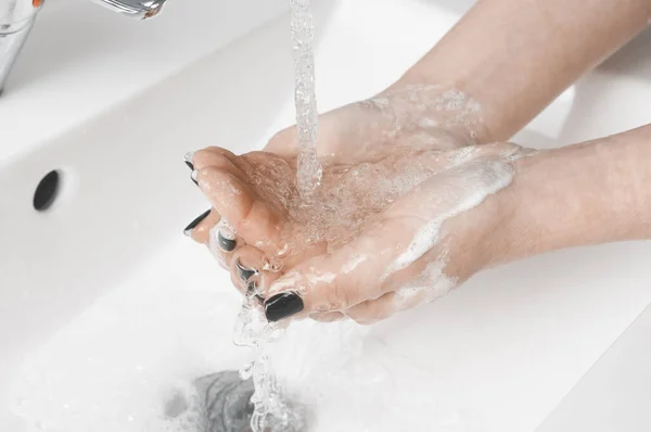 Effective Handwashing Techniques Woman Rinse Hand Water Hand Washing Very — Stockfoto