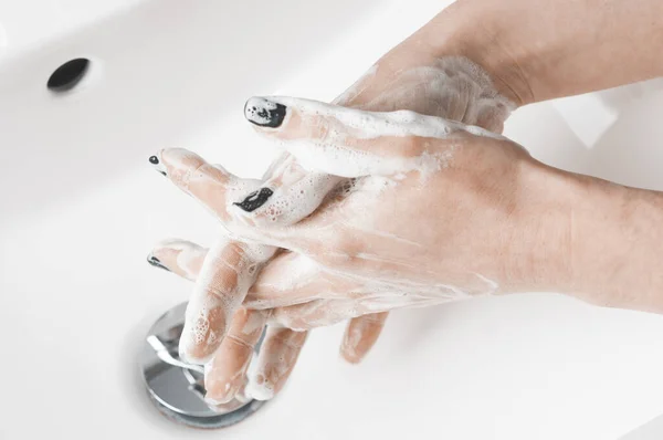 Effective Handwashing Techniques Woman Washing Hand Fingers Technique Hand Washing — Stockfoto