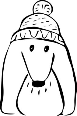 Şapkalı bir köpek, beyaz arka planda bir kış hayvanı.