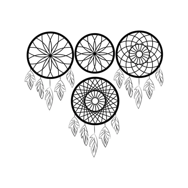 Dream Catcher Met Veren Hippie Één Pictogram Omtrek Stijl Vector — Stockvector