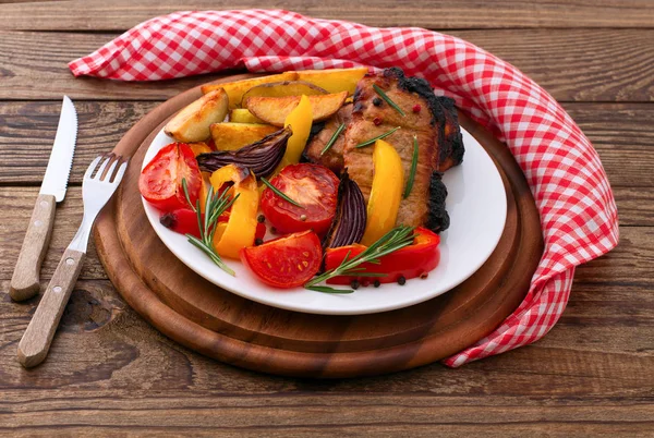 Meat barbeque with vegetables and spices — Stock Photo, Image