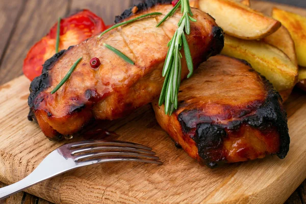 Meat barbeque with vegetables and spices — Stock Photo, Image