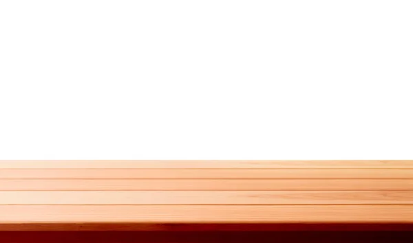 Tampo de mesa de madeira isolado em fundo branco - pode ser usado para exibir ou montar seus produtos — Fotografia de Stock