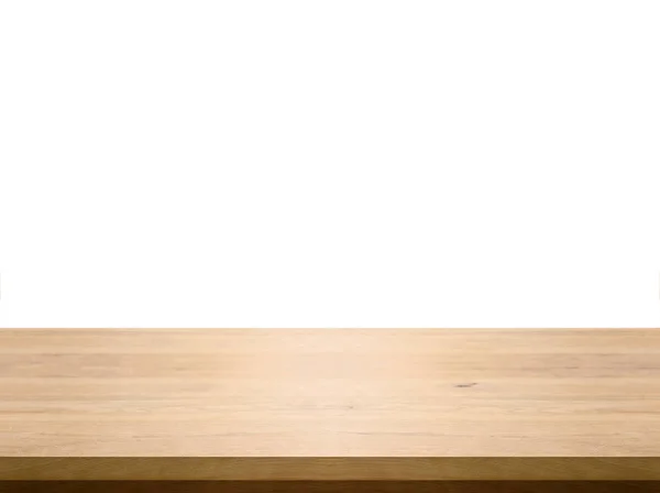 Empty wooden table top isolated on white background, used for display or montage your products — Stock Photo, Image