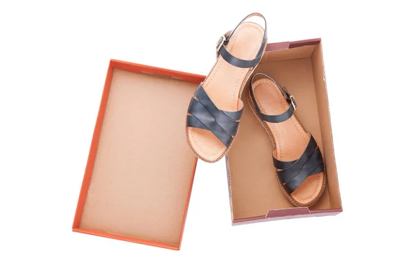 Summer Sandals terisolasi dengan latar belakang putih. Gaya fashion Minimalism Set. Letak datar, Tampilan atas . — Stok Foto