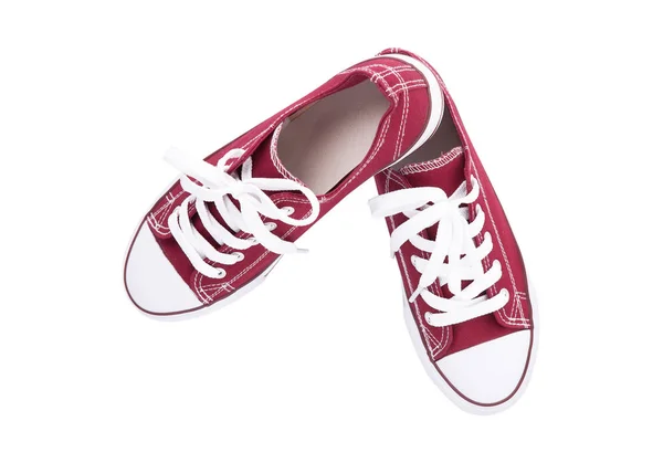 Red sneakers top view isolated on white background — Stock Photo, Image