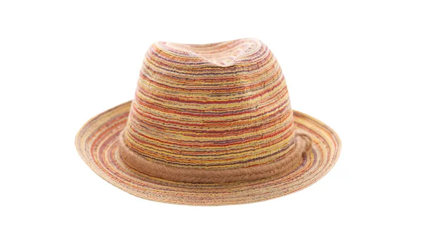 Ładny słomkowy kapelusz na białym tle, brązowy słomkowy kapelusz na białym tle. — Zdjęcie stockowe