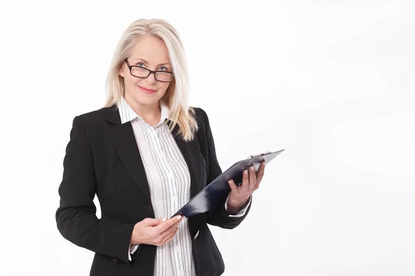 Attractive business woman in a suit isolated — Stock Photo, Image