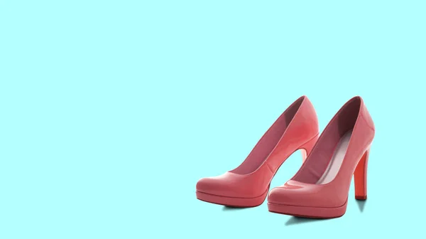 Moda scarpe rosa femminili con i tacchi. Donna calzature casual design isolato su sfondo blu con spazio libero per il testo . — Foto Stock